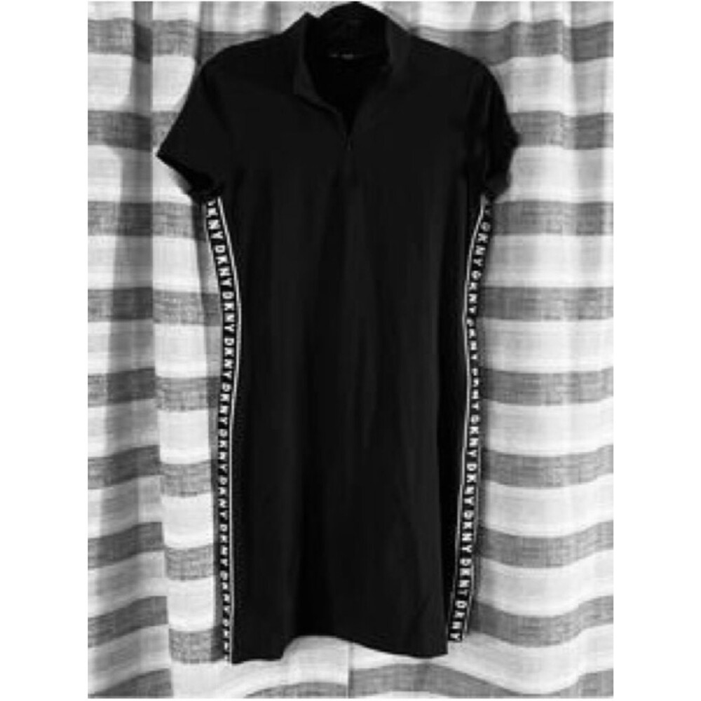 DKNY Black Logo-Trim Zipper Polo Dress Size XL Extra Large
